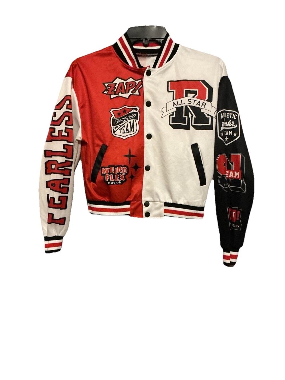 Kids Athletic Nylon Varsity Jacket SZ S Red White Black Fearless Championship
